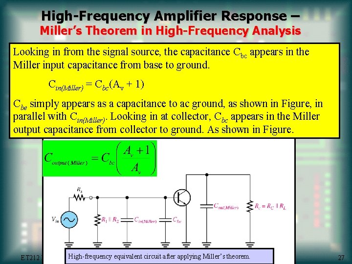 High-Frequency Amplifier Response – Miller’s Theorem in High-Frequency Analysis Looking in from the signal