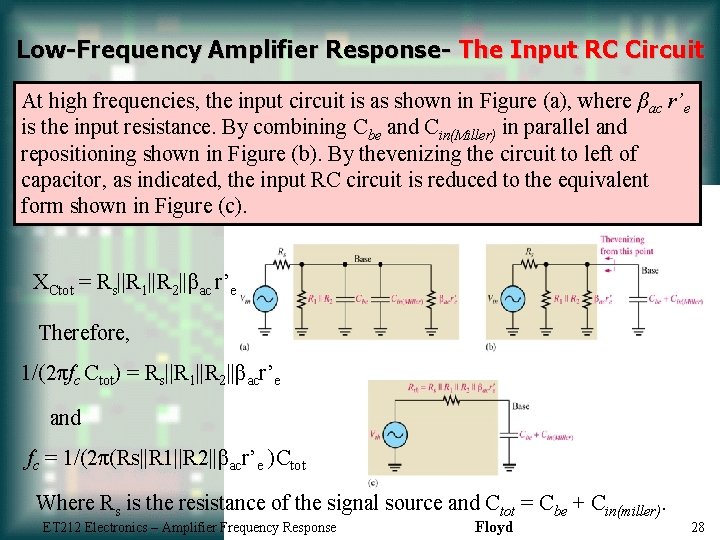 Low-Frequency Amplifier Response- The Input RC Circuit At high frequencies, the input circuit is