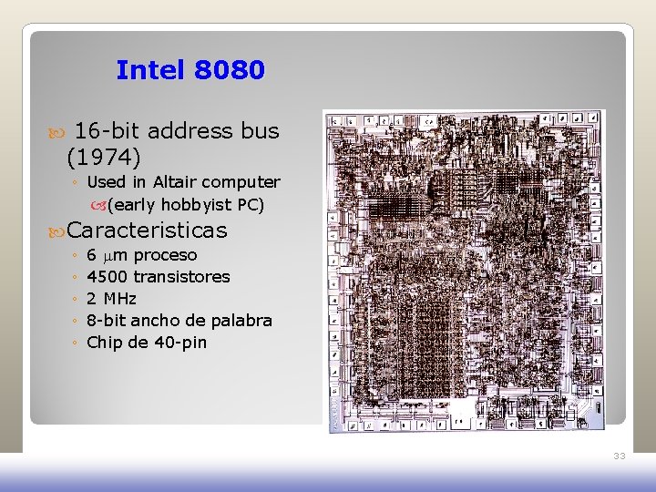 Intel 8080 16 -bit address bus (1974) ◦ Used in Altair computer (early hobbyist Intel 8080 16 -bit address bus (1974) ◦ Used in Altair computer (early hobbyist