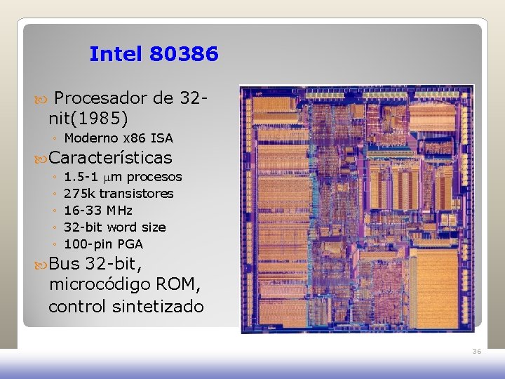Intel 80386 Procesador de 32 nit(1985) ◦ Moderno x 86 ISA Características ◦ ◦ Intel 80386 Procesador de 32 nit(1985) ◦ Moderno x 86 ISA Características ◦ ◦
