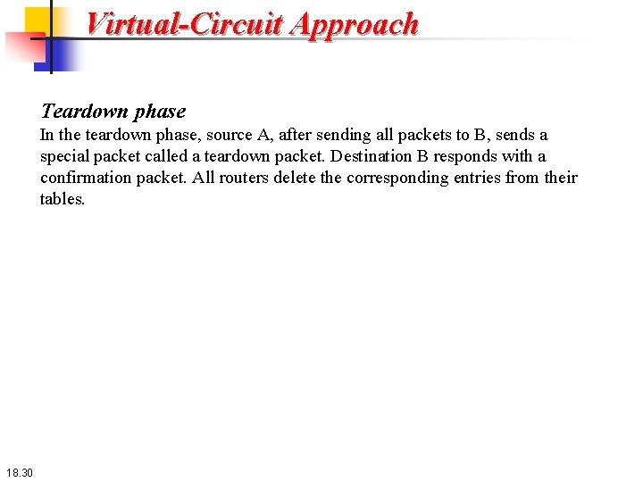 Virtual-Circuit Approach Teardown phase In the teardown phase, source A, after sending all packets