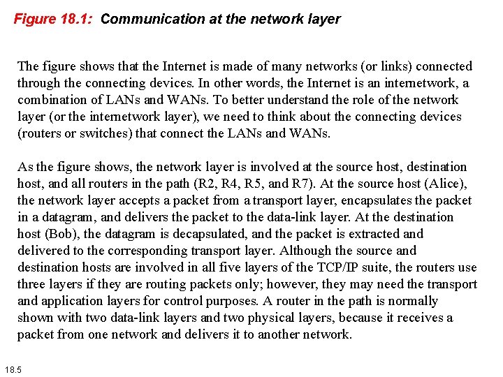 Figure 18. 1: Communication at the network layer The figure shows that the Internet