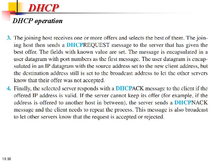 DHCP operation 18. 98 