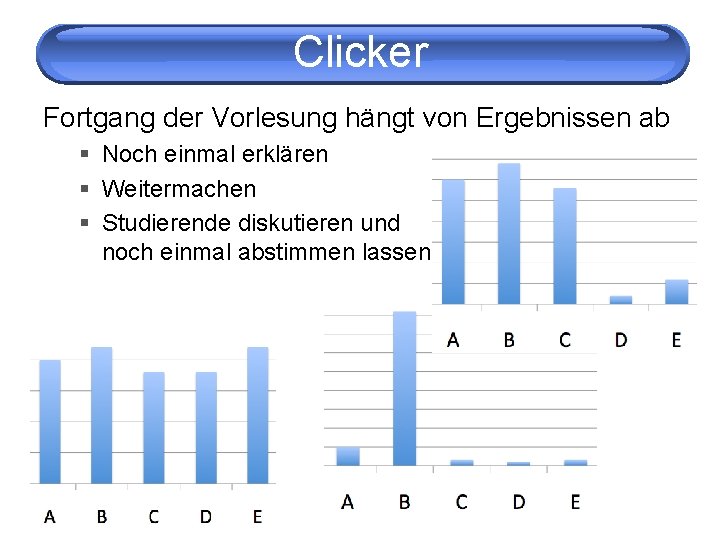 Clicker Fortgang der Vorlesung hängt von Ergebnissen ab § Noch einmal erklären § Weitermachen