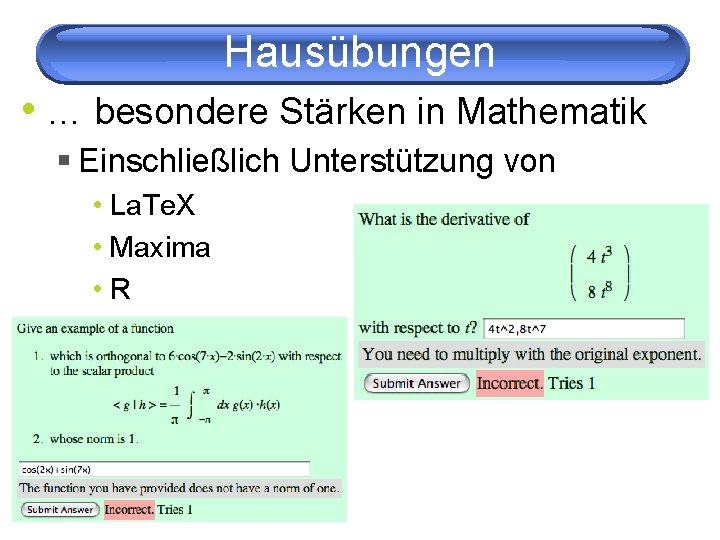 Hausübungen • … besondere Stärken in Mathematik § Einschließlich Unterstützung von • La. Te.
