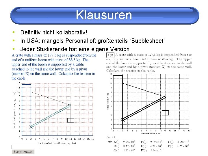 Klausuren • Definitiv nicht kollaborativ! • In USA: mangels Personal oft größtenteils “Bubblesheet” •