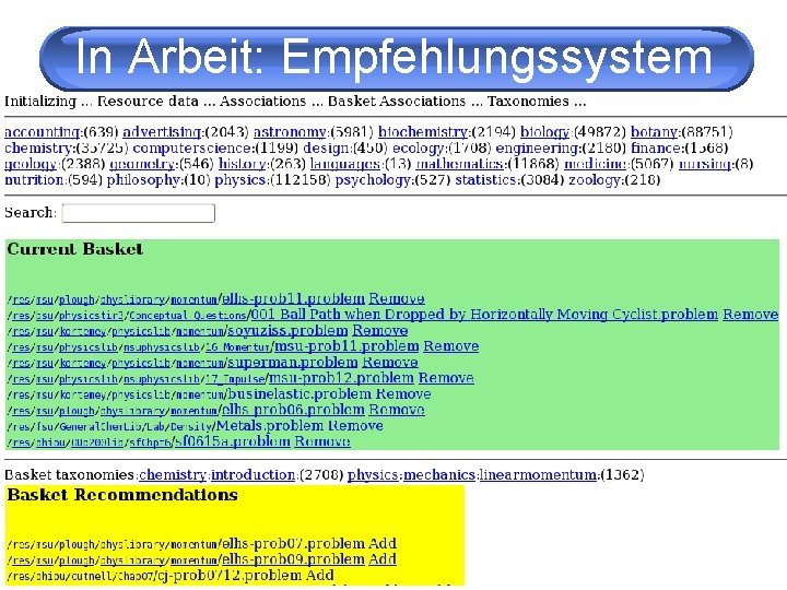 In Arbeit: Empfehlungssystem 