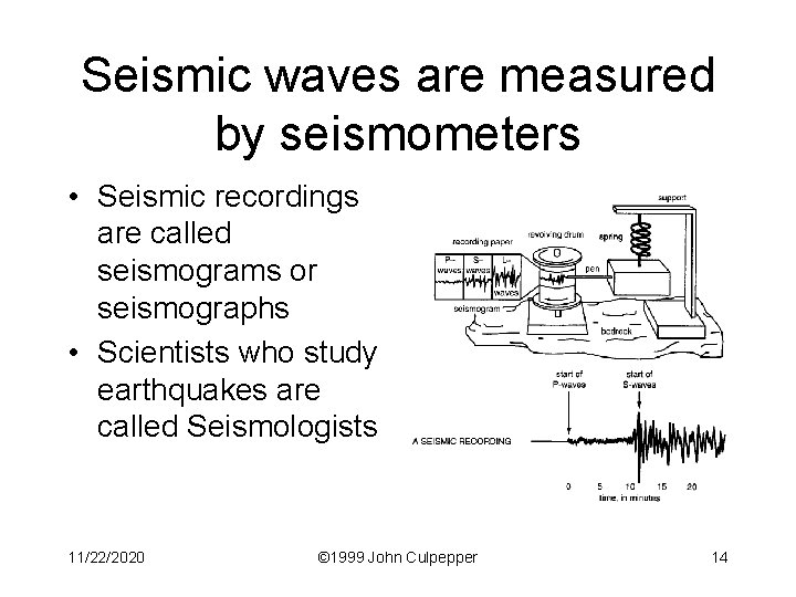 Seismic waves are measured by seismometers • Seismic recordings are called seismograms or seismographs