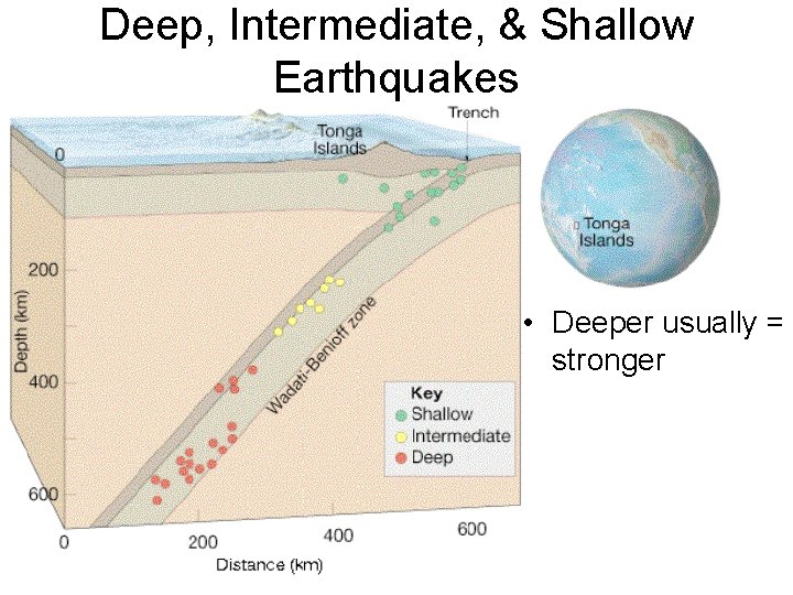 Deep, Intermediate, & Shallow Earthquakes • Deeper usually = stronger 11/22/2020 © 1999 John