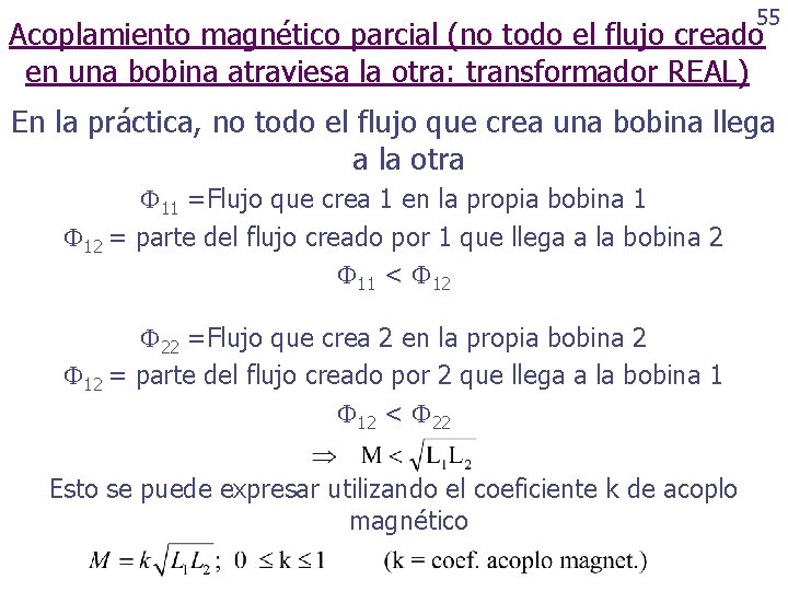 55 Acoplamiento magnético parcial (no todo el flujo creado en una bobina atraviesa la