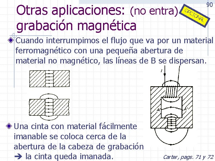 Otras aplicaciones: (no entra) grabación magnética OP 90 CIO NA L Cuando interrumpimos el