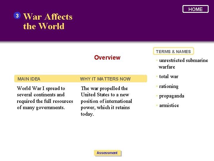 3 HOME War Affects the World TERMS & NAMES Overview MAIN IDEA WHY IT