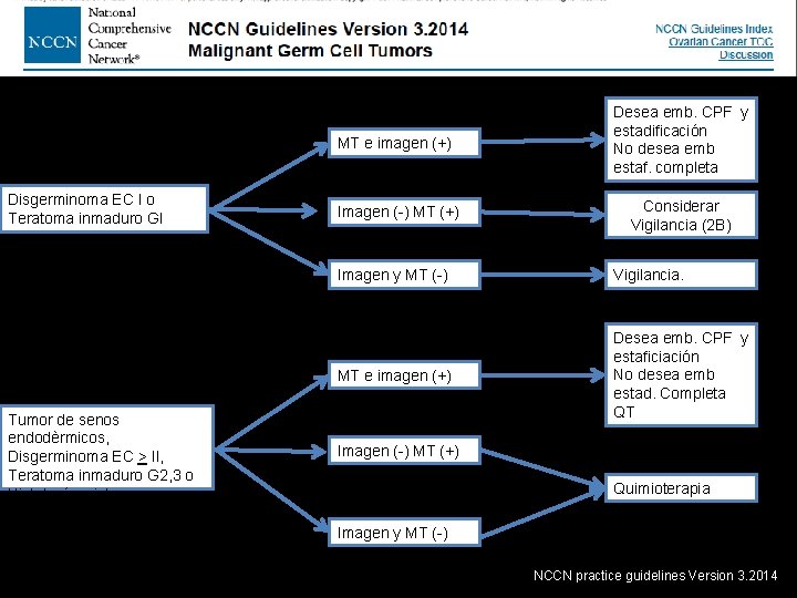 Disgerminoma EC I o Teratoma inmaduro GI Tumor de senos endodèrmicos, Disgerminoma EC >