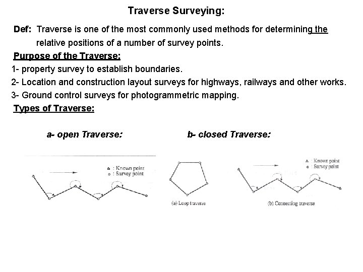 Traverse Surveying: Def: Traverse is one of the most commonly used methods for determining