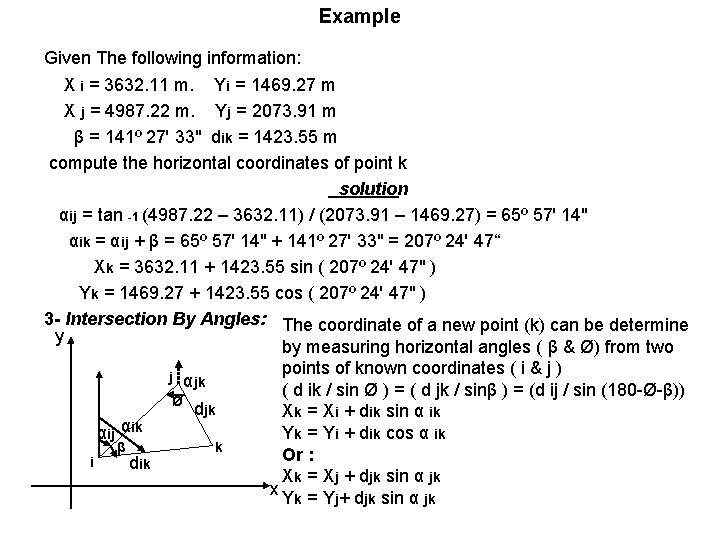 Example Given The following information: X i = 3632. 11 m. Yi = 1469.