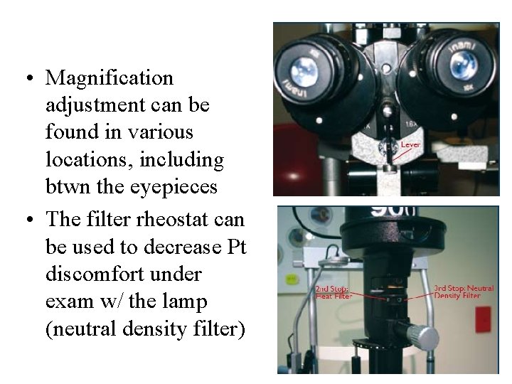  • Magnification adjustment can be found in various locations, including btwn the eyepieces