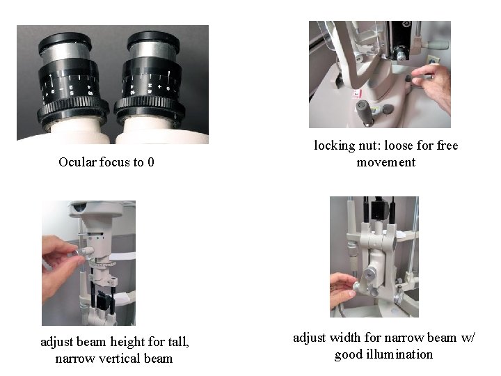 Ocular focus to 0 adjust beam height for tall, narrow vertical beam locking nut: