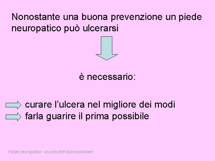 Nonostante una buona prevenzione un piede neuropatico può ulcerarsi è necessario: curare l’ulcera nel