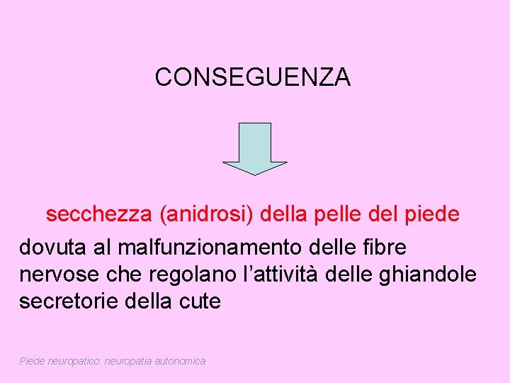 CONSEGUENZA secchezza (anidrosi) della pelle del piede dovuta al malfunzionamento delle fibre nervose che