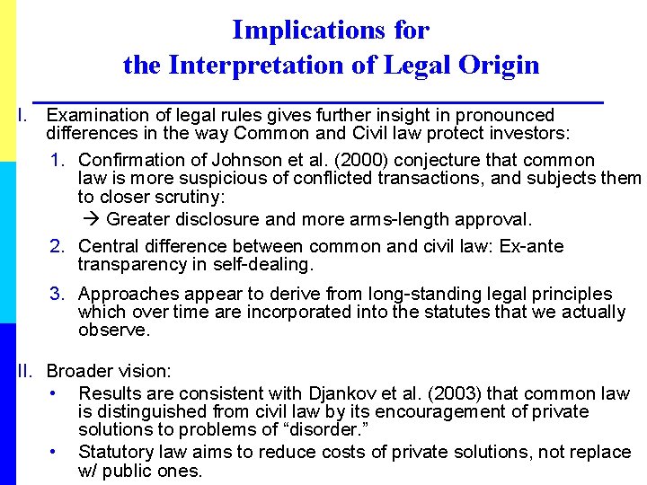 Implications for the Interpretation of Legal Origin I. Examination of legal rules gives further