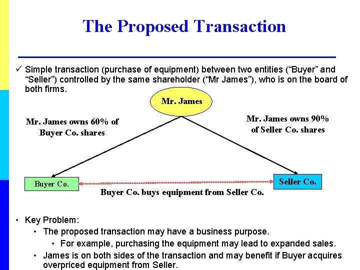 The Proposed Transaction ü Simple transaction (purchase of equipment) between two entities (“Buyer” and