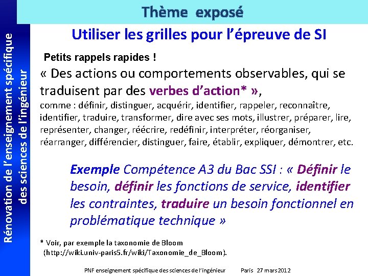 Rénovation de l’enseignement spécifique des sciences de l’ingénieur Thème exposé Utiliser les grilles pour