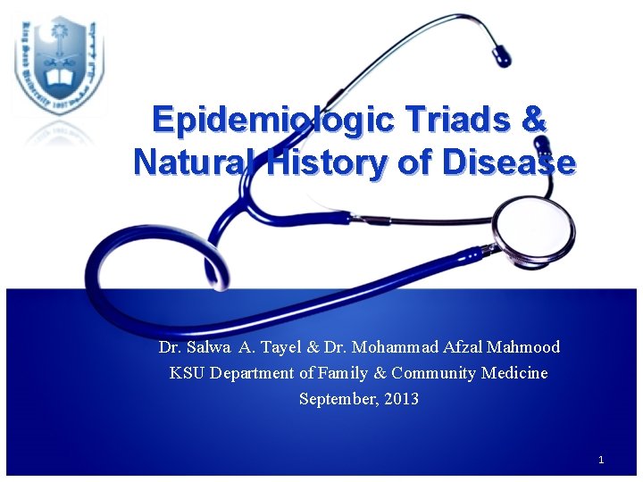 Epidemiologic Triads & Natural History of Disease Dr. Salwa A. Tayel & Dr. Mohammad