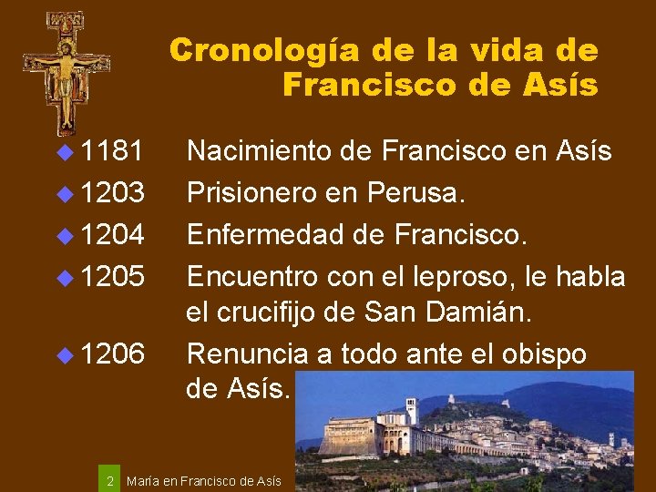 Cronología de la vida de Francisco de Asís u 1181 u 1203 u 1204