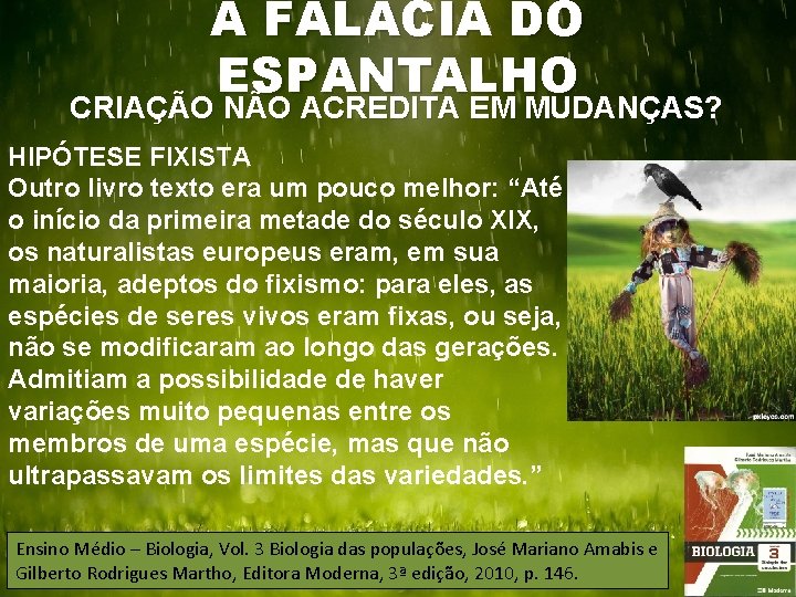 A FALÁCIA DO ESPANTALHO CRIAÇÃO NÃO ACREDITA EM MUDANÇAS? HIPÓTESE FIXISTA Outro livro texto