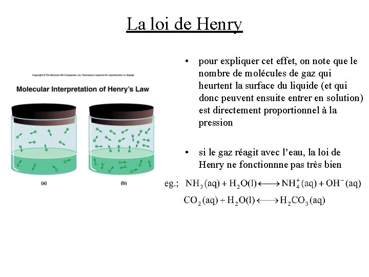 La loi de Henry • pour expliquer cet effet, on note que le nombre La loi de Henry • pour expliquer cet effet, on note que le nombre