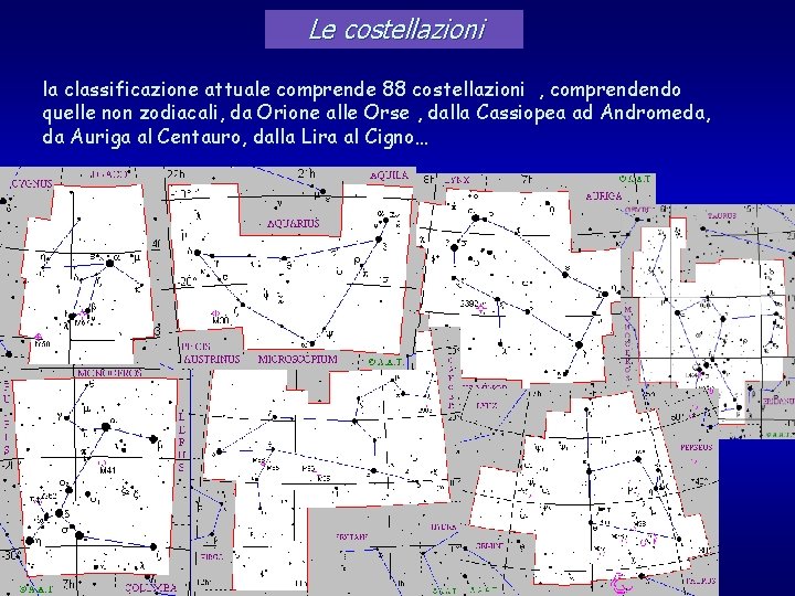 Le costellazioni la classificazione attuale comprende 88 costellazioni , comprendendo quelle non zodiacali, da
