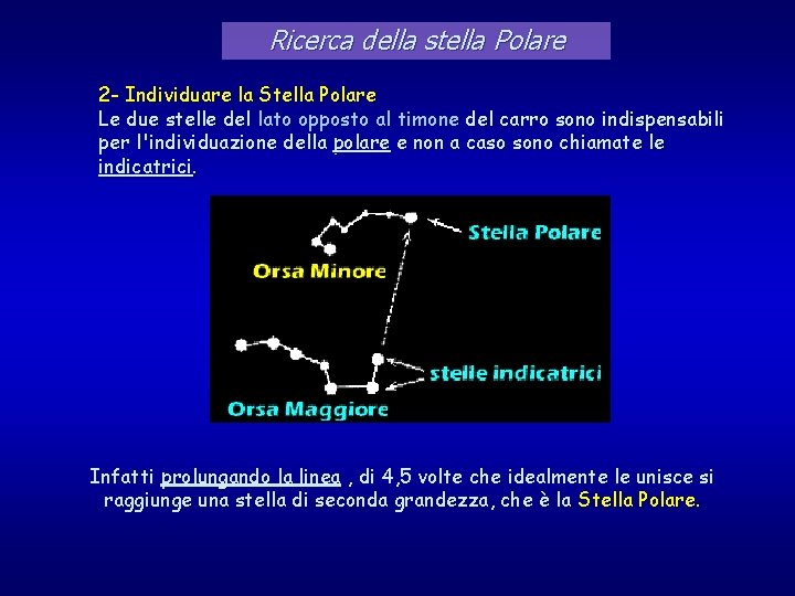 Ricerca della stella Polare 2 - Individuare la Stella Polare Le due stelle del