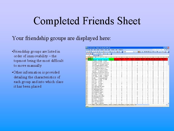 Completed Friends Sheet Your friendship groups are displayed here: • Friendship groups are listed