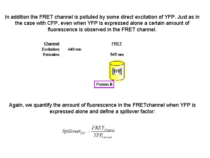 In addition the FRET channel is polluted by some direct excitation of YFP. Just