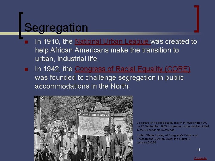 Segregation n n In 1910, the National Urban League was created to help African