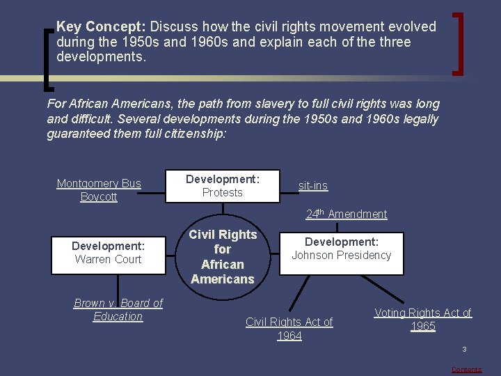 Key Concept: Discuss how the civil rights movement evolved during the 1950 s and