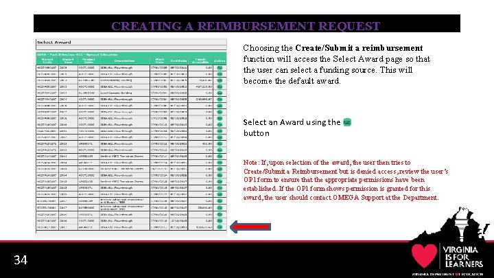 CREATING A REIMBURSEMENT REQUEST Choosing the Create/Submit a reimbursement function will access the Select