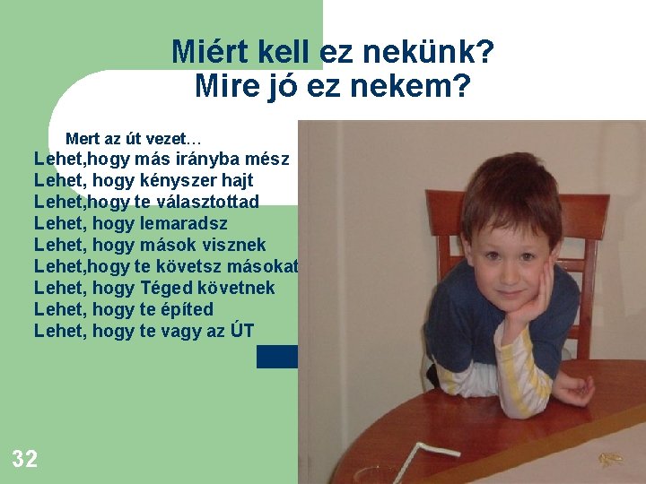 Miért kell ez nekünk? Mire jó ez nekem? Mert az út vezet… Lehet, hogy