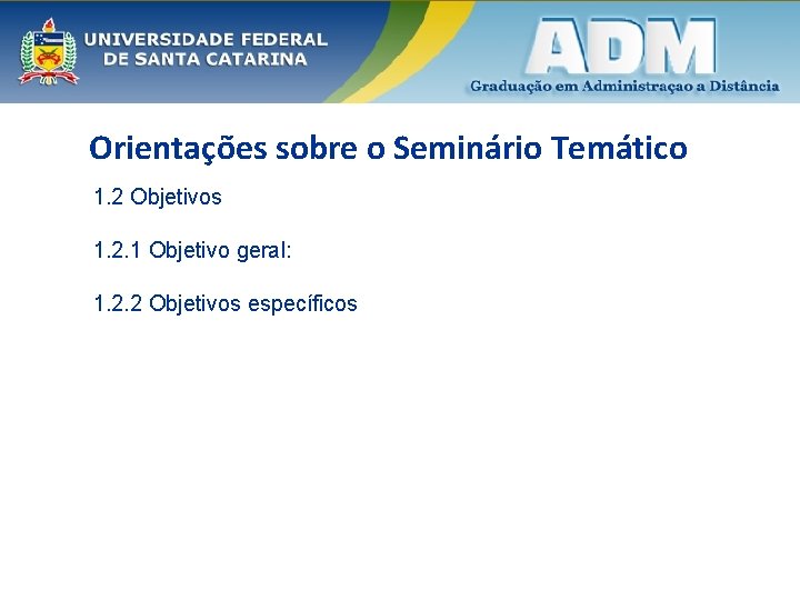 Orientações sobre o Seminário Temático 1. 2 Objetivos 1. 2. 1 Objetivo geral: 1.