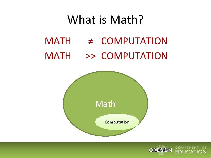 What is Math? MATH ≠ COMPUTATION >> COMPUTATION Math Computation 