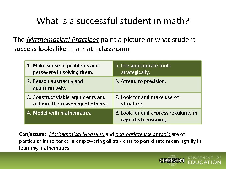 What is a successful student in math? The Mathematical Practices paint a picture of