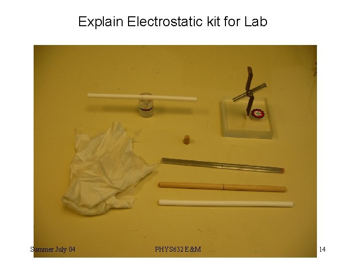 Explain Electrostatic kit for Lab Summer July 04 PHYS 632 E&M 14 
