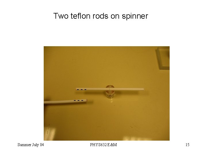 Two teflon rods on spinner ----- Summer July 04 PHYS 632 E&M 15 