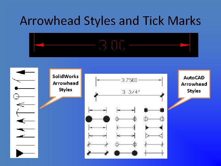 Arrowhead Styles and Tick Marks Solid. Works Arrowhead Styles Auto. CAD Arrowhead Styles 