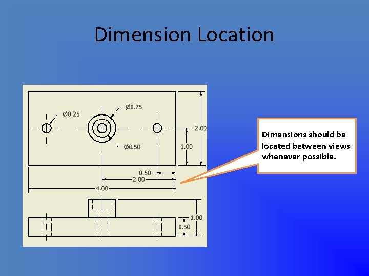 Dimension Location Dimensions should be located between views whenever possible. 