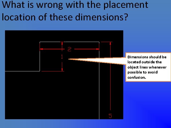 What is wrong with the placement location of these dimensions? Dimensions should be located