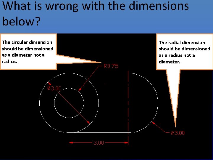 What is wrong with the dimensions below? The circular dimension should be dimensioned as
