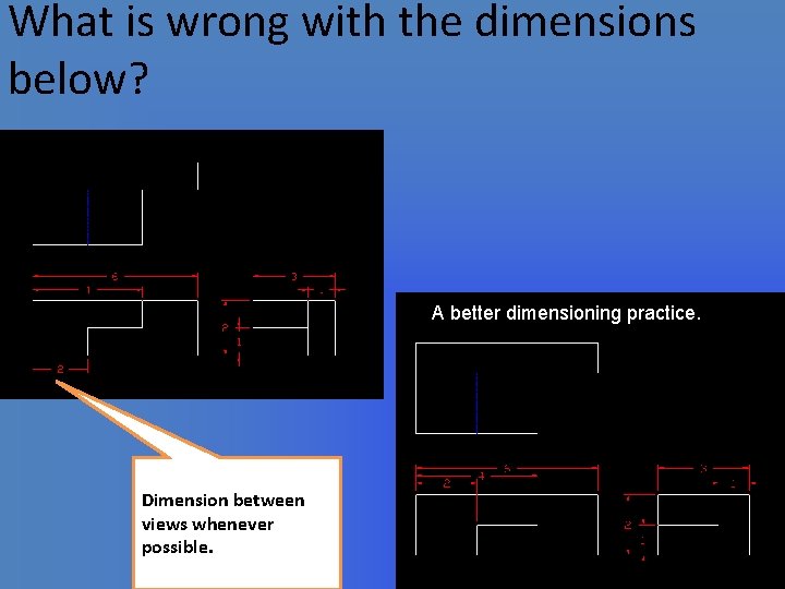 What is wrong with the dimensions below? A better dimensioning practice. Dimension between views