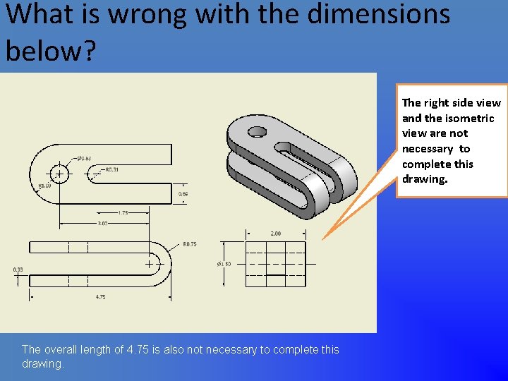 What is wrong with the dimensions below? The right side view and the isometric