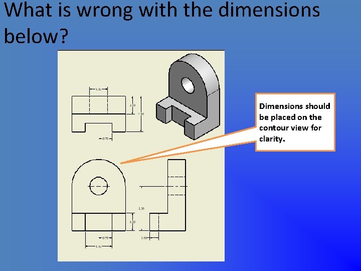 What is wrong with the dimensions below? Dimensions should be placed on the contour